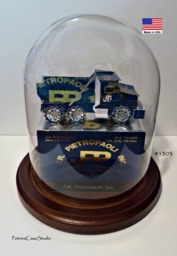 Business Card Dump Truck Sculpture Construction Gift Under Glass Dome