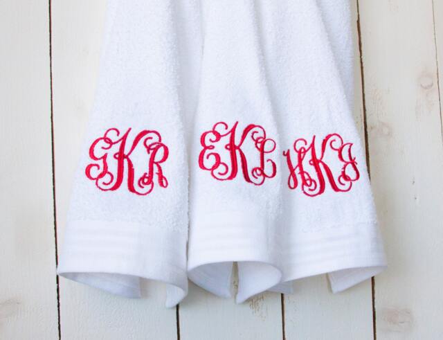 Embroidered Monogram Hand Towel Vine Monogram New Home Personalized Gift Bathroom Decor Custom - image 1