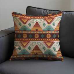 Southwestern Desert Cushion Cover, Cactus & Pyramid Pattern Pillow Case, Rustic Western Throw Boho Lodge Decor - thumbnail 4