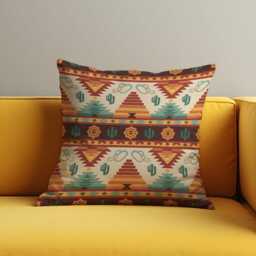 Southwestern Desert Cushion Cover, Cactus & Pyramid Pattern Pillow Case, Rustic Western Throw Boho Lodge Decor - thumbnail 2