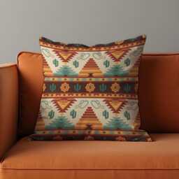 Southwestern Desert Cushion Cover, Cactus & Pyramid Pattern Pillow Case, Rustic Western Throw Boho Lodge Decor - thumbnail 1