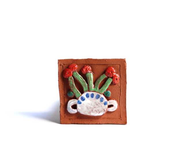 Handmade Ceramic Wall Art Rustic Floral Relief Tile - image 1