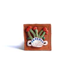 Handmade Ceramic Wall Art Rustic Floral Relief Tile