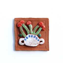 Handmade Ceramic Wall Art Rustic Floral Relief Tile - thumbnail 3