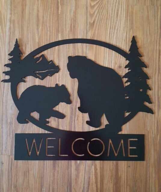 Bear Welcome Sign. Metal Wall Art. Wildlife Decor. Industrial Metal. Cabin Home Christmas Gift - image 1
