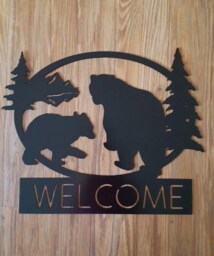 Bear Welcome Sign. Metal Wall Art. Wildlife Decor. Industrial Metal. Cabin Home Christmas Gift - thumbnail 1