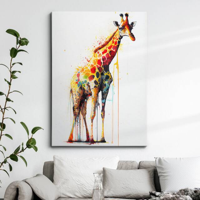 Colorful Giraffe Body Abstract Oil Painting Splatter Style Wall Art, Framed Canvas Poster Print, Home Kitchen Office Room Decor, Gifts - image 1