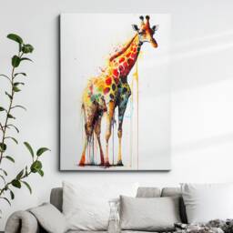 Colorful Giraffe Body Abstract Oil Painting Splatter Style Wall Art, Framed Canvas Poster Print, Home Kitchen Office Room Decor, Gifts - thumbnail 1