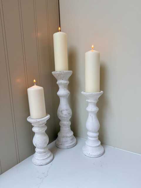 Handcrafted Whitewashed Stone Pillar Candle Stick Stand Holder Neutral Home Decor - image 1