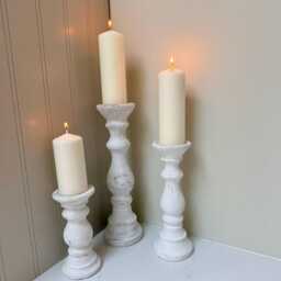 Handcrafted Whitewashed Stone Pillar Candle Stick Stand Holder Neutral Home Decor - thumbnail 3