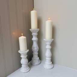 Handcrafted Whitewashed Stone Pillar Candle Stick Stand Holder Neutral Home Decor - thumbnail 2