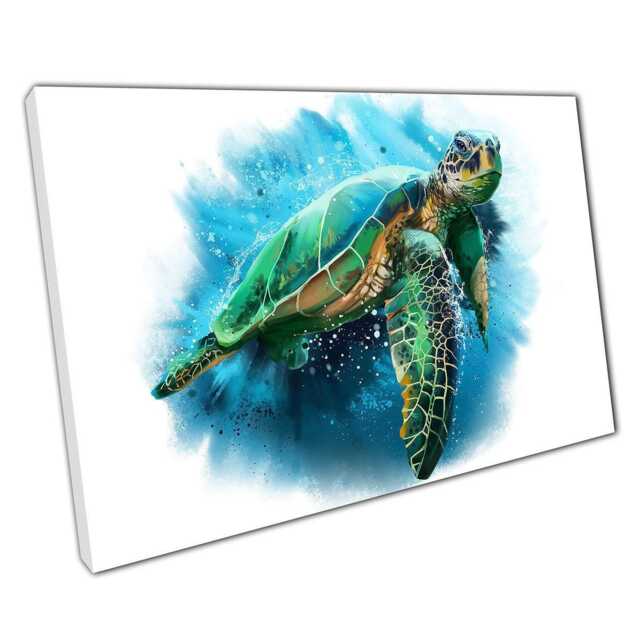 Large Sea Turtle Watercolour Canvas Print For Home Or Office Decor - image 1