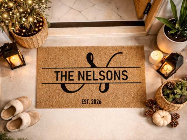Established 2026 Wedding Gift - The Nelsons Split Monogram Rug Entryway - image 1