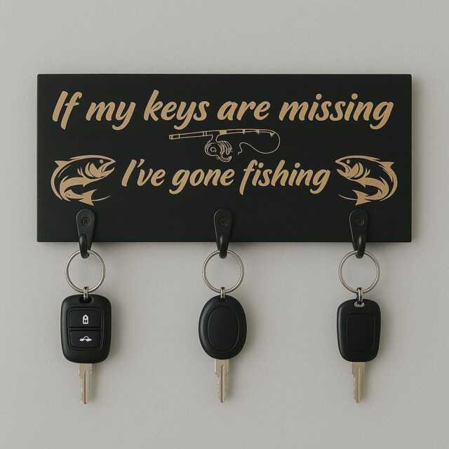 Gone Fishing Key Holder Rustic Pine Lake/Beach House Decor - image 1