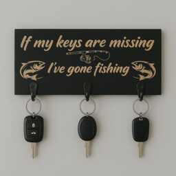 Gone Fishing Key Holder Rustic Pine Lake/Beach House Decor - thumbnail 1