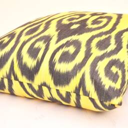 Handmade Gold & Black Ikat Pillow Cover, Cotton Cushion - 20x20 - thumbnail 2