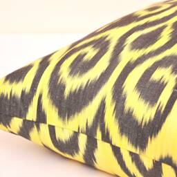 Handmade Gold & Black Ikat Pillow Cover, Cotton Cushion - 20x20 - thumbnail 3