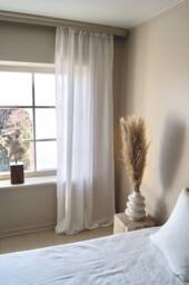 Set Of 2 Stonewashed Linen Curtain Panels in Milk White/Semi-Sheer Rod Pocket With Multifunctional Heading Tape