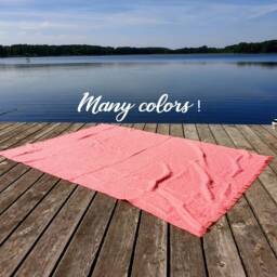Natural Linen Blanket, Washed Throw, White Beige Denim Mustard Blue Purple Blush Dusty Pink Stonewashed Fringed Beach Blanket - thumbnail 3