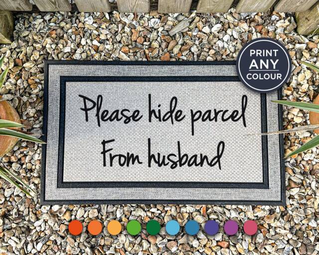 Please Hide Parcel From Husband Door Mat - Funny Welcome All Weather Doormat Custom Coir Housewarming Gift New Home Rug - image 1