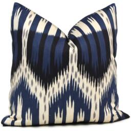 Schumacher Navy Blue Bukhara Ikat Decorative Pillow Cover 20x20 Or Lumbar Pillow Rmt Rts - thumbnail 1