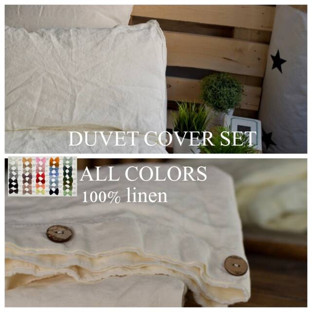 Duvet Cover Set & Pillow With Envelope Closures Antique White Color Stone Washed Seamless Full King Quilt Linen Duvet Cover Full - image 1