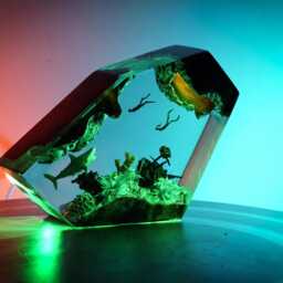 Exclusive Diver & Shark Ocean Lamp - Handmade Underwater Resin Light Inspired Wood Epoxy Diorama, Nature Decor & Gift For Marine Lovers - thumbnail 2