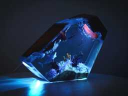 Exclusive Diver & Shark Ocean Lamp - Handmade Underwater Resin Light Inspired Wood Epoxy Diorama, Nature Decor & Gift For Marine Lovers - thumbnail 1