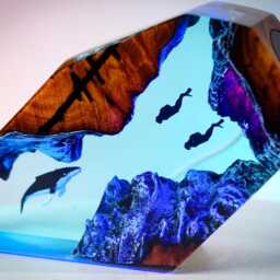 Exclusive Diver & Shark Ocean Lamp - Handmade Underwater Resin Light Inspired Wood Epoxy Diorama, Nature Decor & Gift For Marine Lovers - thumbnail 4