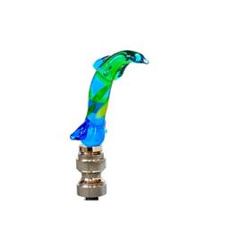 Finial - Venetian Glass Dolphin Lamp Finial Handmade Ocean Inspired Sea Foam Green & Aqua Blue Brass Or Nickel Hardware - thumbnail 2