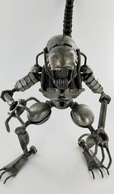 Handmade Recycled Alien Metal Art Statue, Scrap Sculpture Xenomorph Inspired.made From Nuts, Bolts, Bits & Pieces