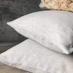Set Of 2, 4 & 6 Natural Light Gray Linen Pillow Cases/ Melange Throw Covers/Heavyweight Shams/ - thumbnail 2