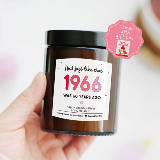 60Th Birthday Gift For Her Friend Mum - Sixty Sixtieth Born in 1966 Personalized Candle Women Sister - image 1