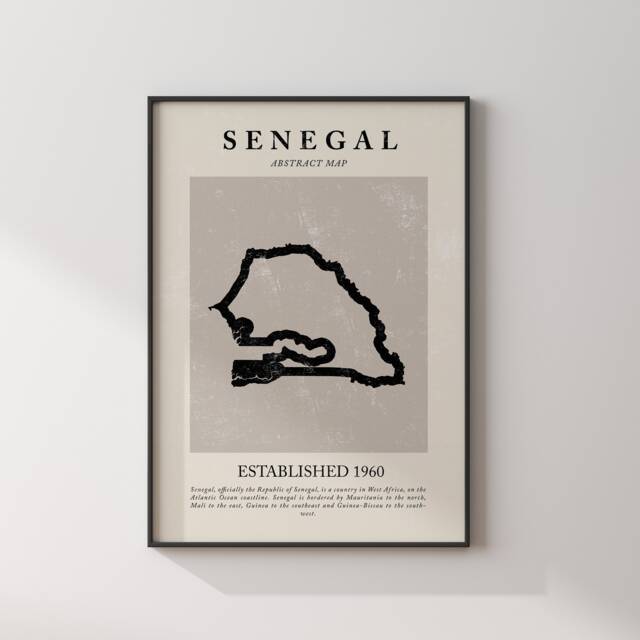 Abstract Senegal Map Vintage Wall Art Print Picasso + Matisse Inspired Travel Poster Oe - image 1