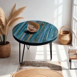Coastal Coffee Side Table Ocean Colours Beach Inspired Living Supplied With Metal Hair Pin Or Wood Legs/Us Customers Tariff Is Paid - thumbnail 3