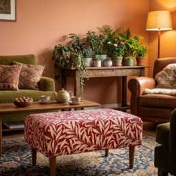 Large Footstool, William Morris Tapestry, Coffee Table Footstool, Handmade Upholstered Bench, Ottoman - thumbnail 3