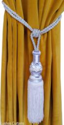 1 Beautiful Luxury New Handmade Solid White Color Window Treatments Large Drapery Curtain Tassel Rope/Cord Tie Back Holding/Holdback - thumbnail 1