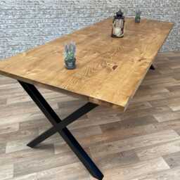 Industrial Steel X - Frame Leg Straight Edge Rustic Dining Table - thumbnail 4