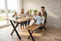 Industrial Steel X - Frame Leg Straight Edge Rustic Dining Table - thumbnail 1