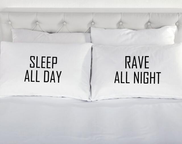 Pillowcases Sleep All Day Rave Night Printed Pillow Case Teenagers Bed 200 Thread Count 100% Cotton Excellent Quality