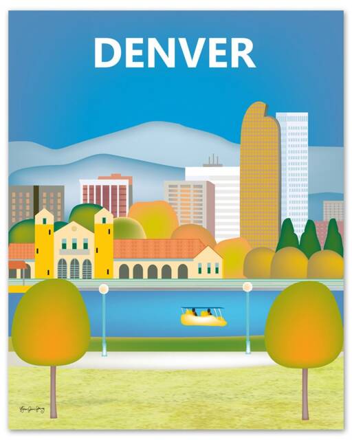 Denver Art Print, Denver Skyline, Poster, Colorado Art, Washington Park Boathouse, Colorado - E8-O-Denv - image 1