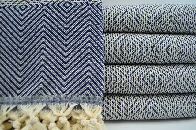"Navy Blue Blanket, Turkish Blanket, Blanket, Peshtemal Cover, Beach Towel, Turkish Bedspread, Towel, Bed Cover, Bed Rug, 75""x91" - image 1