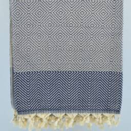 "Navy Blue Blanket, Turkish Blanket, Blanket, Peshtemal Cover, Beach Towel, Turkish Bedspread, Towel, Bed Cover, Bed Rug, 75""x91" - thumbnail 4
