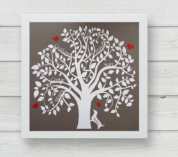 Paper Cut Family Tree - Personalised Picture, With Dachshund & Red Hearts - thumbnail 1