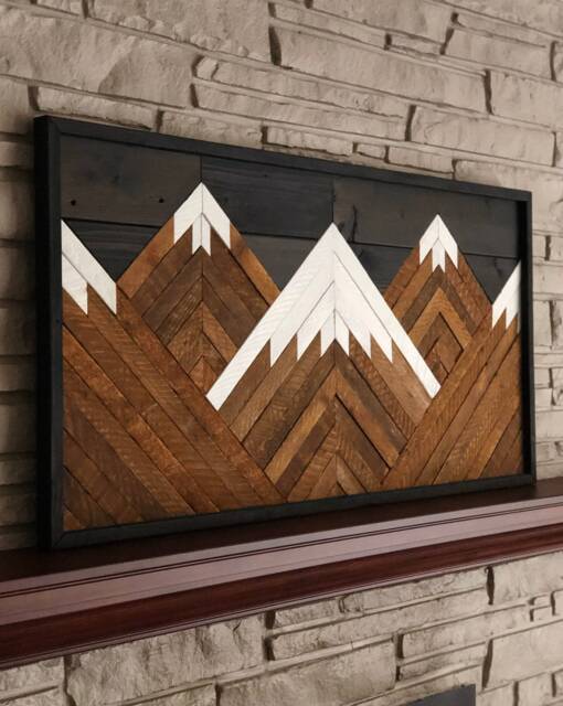 Vintage Wood Slat Mountain Wall Art Rustic Tops. Handmade Hanging - image 1
