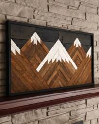Vintage Wood Slat Mountain Wall Art Rustic Tops. Handmade Hanging - thumbnail 1