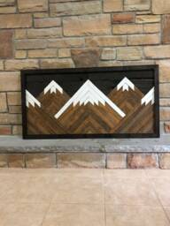 Vintage Wood Slat Mountain Wall Art Rustic Tops. Handmade Hanging - thumbnail 3