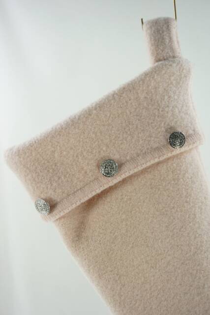 Christmas Stocking Felted Boiled Wool Ooak Pink Pastel Metal Buttons Recycled Repurposed Upcycled 577 - image 1