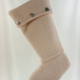 Christmas Stocking Felted Boiled Wool Ooak Pink Pastel Metal Buttons Recycled Repurposed Upcycled 577 - thumbnail 2