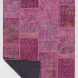 Handmade Pink Turkish Patchwork Rug Wool & Cotton - thumbnail 2